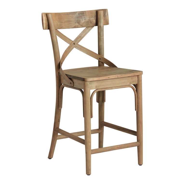 Counter Stool Classic Bistro Silhouette Distressed Wood Cross Back