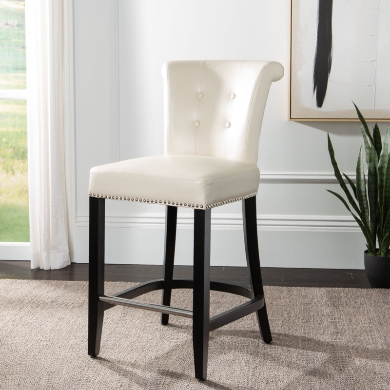 Counter Stool Classic Rolled Back Button Tufting Upholstered