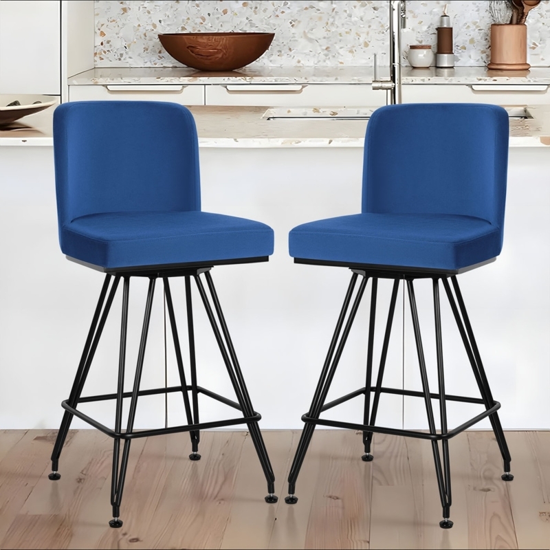 Counter Stool, Cobalt Blue Swivel, Tapered Black Legs, Modern
