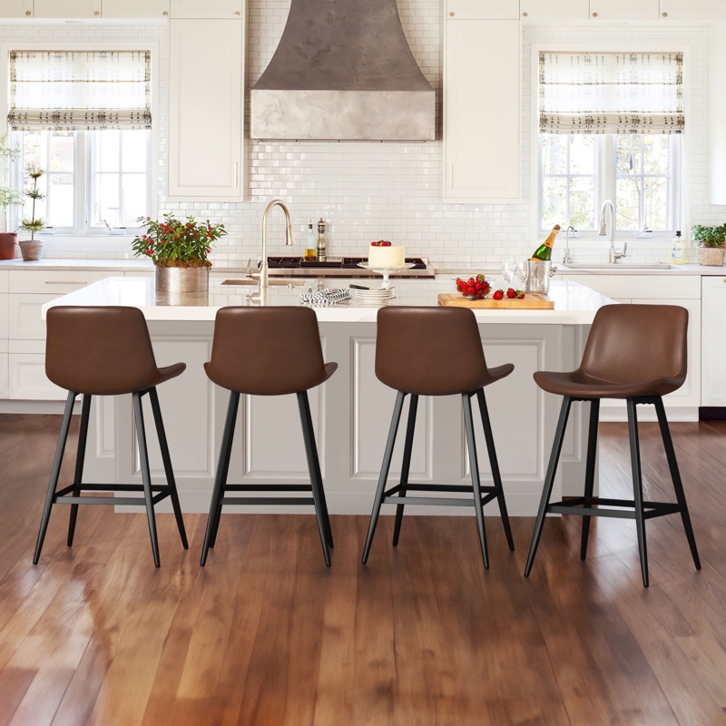 Counter Stool Cocoa Brown Matte Black Metal Legs Low Profile Minimalist