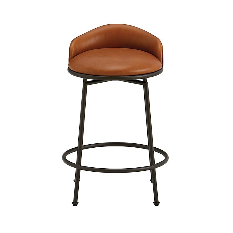Counter Stool Cognac Low Curved Back Dark Bronze Circular Footrest