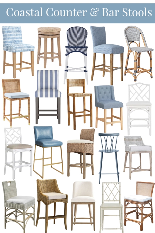 Counter Stool Collection Mixed Coastal Textures Blue And White Palette