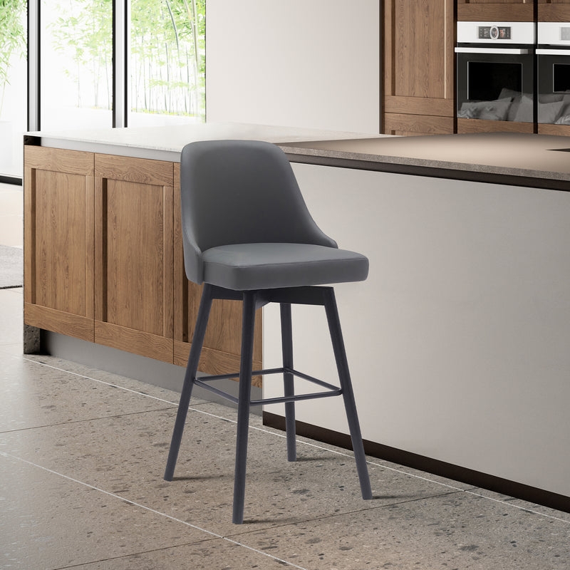 Counter Stool Contemporary Barrel Back Swivel, Matte Black Tapered Legs