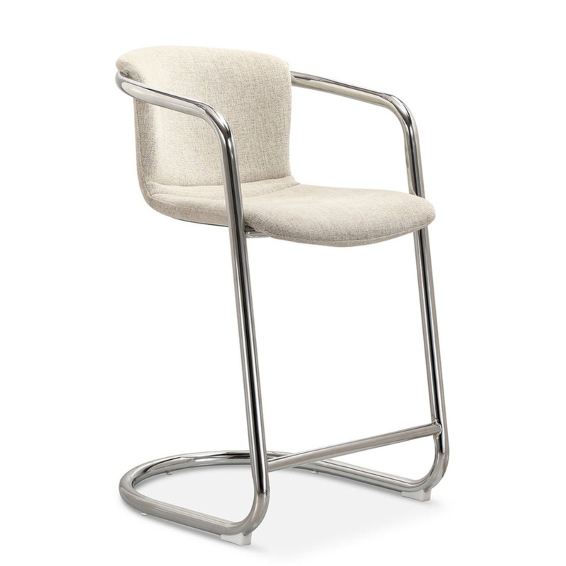 Counter Stool Cream Cantilever Chrome Integrated Armrests Woven Texture