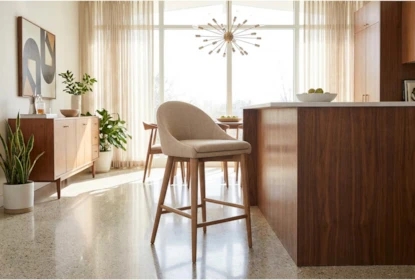 Counter Stool Curved Back Tapered Legs Warm Wood Frame