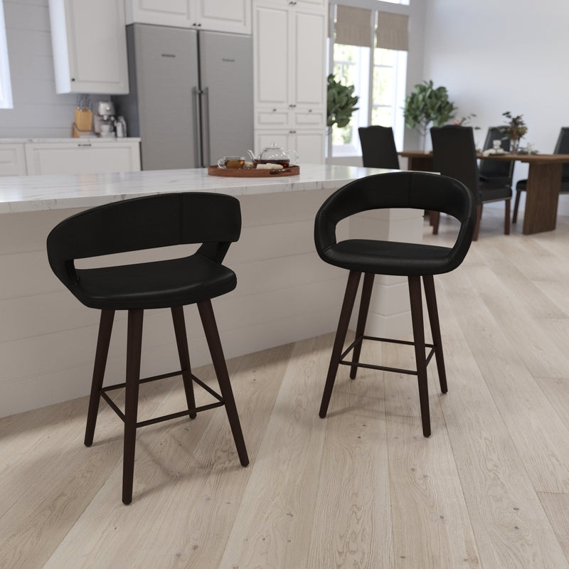 Counter Stool: Curved Back Wood Counter Stools, Cappuccino Legs