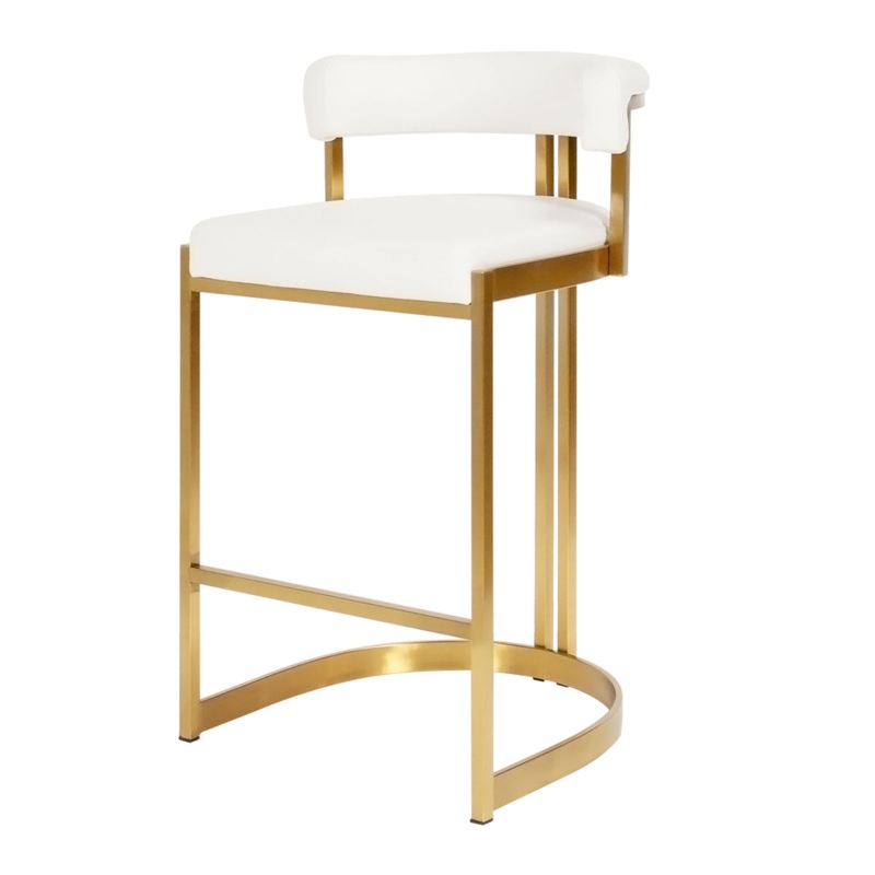 Counter Stool Curved Sled Base Wrap Around Backrest Brass Finish