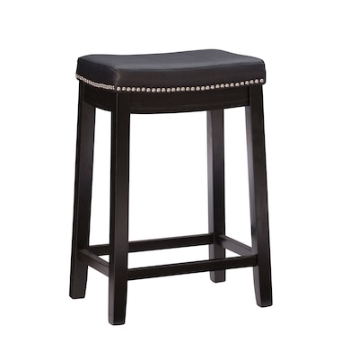 Counter Stool Dark Saddle Seat Nailhead Trim Backless Transitional