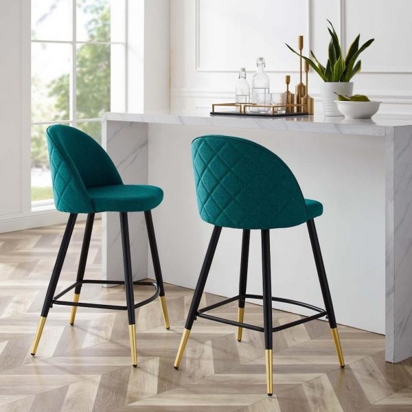 Counter Stool Diamond Quilted Back Gold Tips Glam Styling