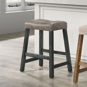 Counter Stool Distressed Charcoal Finish Backless Gray Saddle Seat