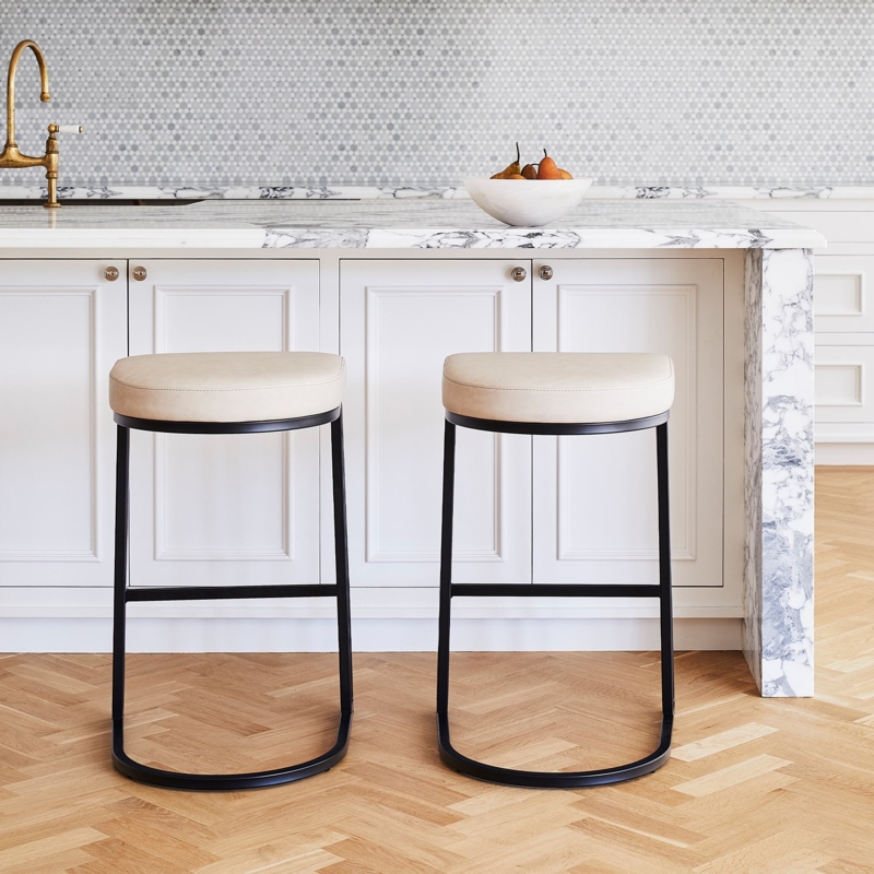 Counter Stool Dome Silhouette Backless Cream Leather-Like Seat