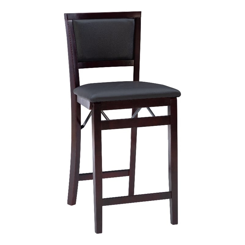 Counter Stool Espresso Wood Folding Design Padded Back Seat