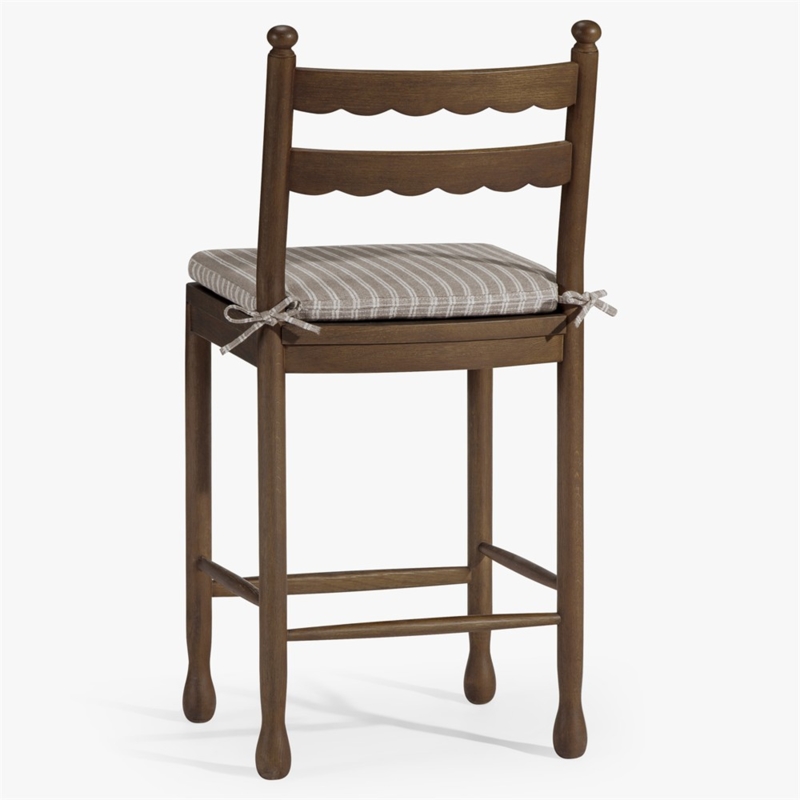 Counter Stool Farmhouse Scalloped Ladder Back Tie On Cushion