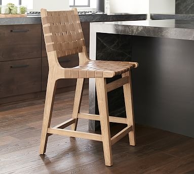 Counter Stool featuring Tapered Legs, Woven Straps, and Light Oak Finish