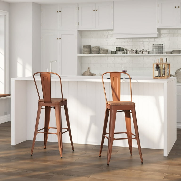 Counter Stool featuring Vertical Slat Back and Wood Seat