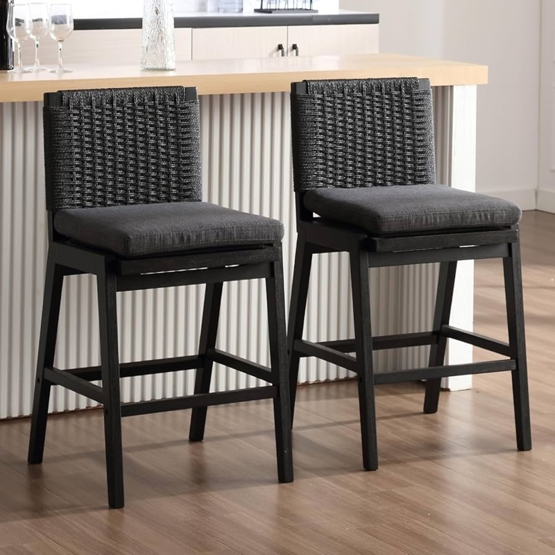 Counter Stool featuring Woven Rope Back and Wood Legs