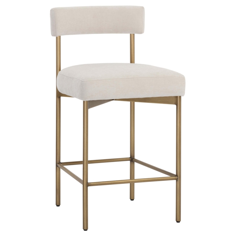 Counter Stool Floating Backrest Design Antique Brass Woven Texture