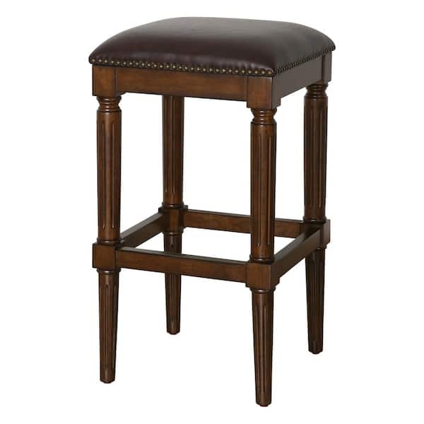 Counter Stool Fluted Legs Backless Dark Leather-Like Seat Classic