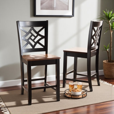 Counter Stool Geometric Lattice Back Two Tone Finish Transitional Style