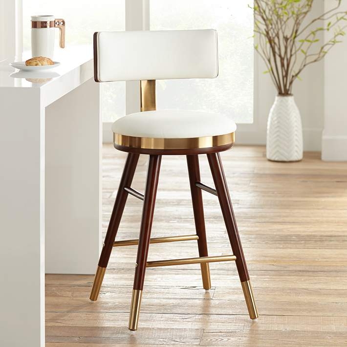Counter Stool Glam Style with Gold Metal Accents and Capped Feet
