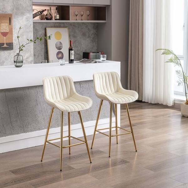 Counter Stool Glam Vertical Ribbing Gold Legs Cream Velvet