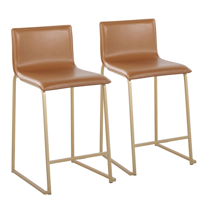 Counter Stool Gold Sled Base Leather-Like Contemporary Style