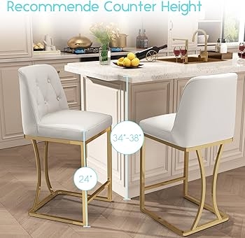 Counter Stool Gold Sled Base White Leather-Like Tufted Modern Glam