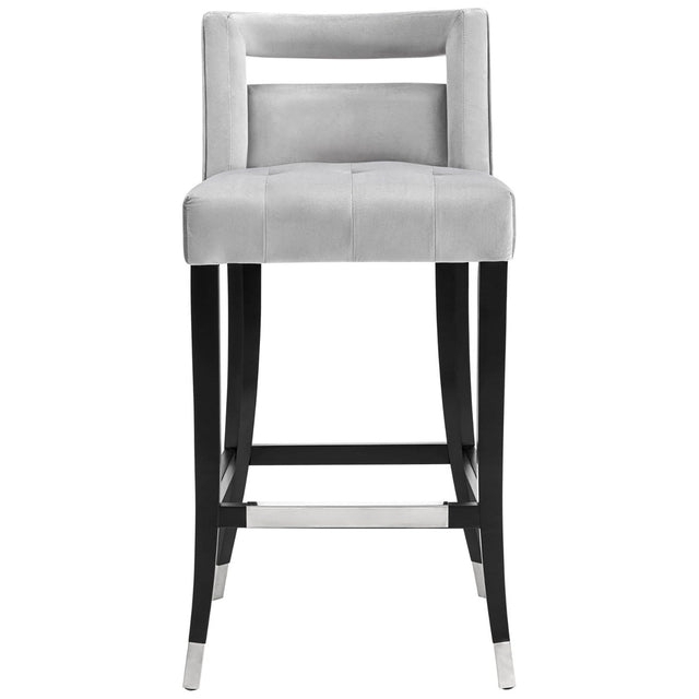 Counter Stool Grey Velvet Open Back Design with Silver Metal Ferrules