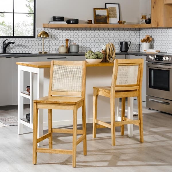 Counter Stool High Back Cane Square Seat Modern Farmhouse