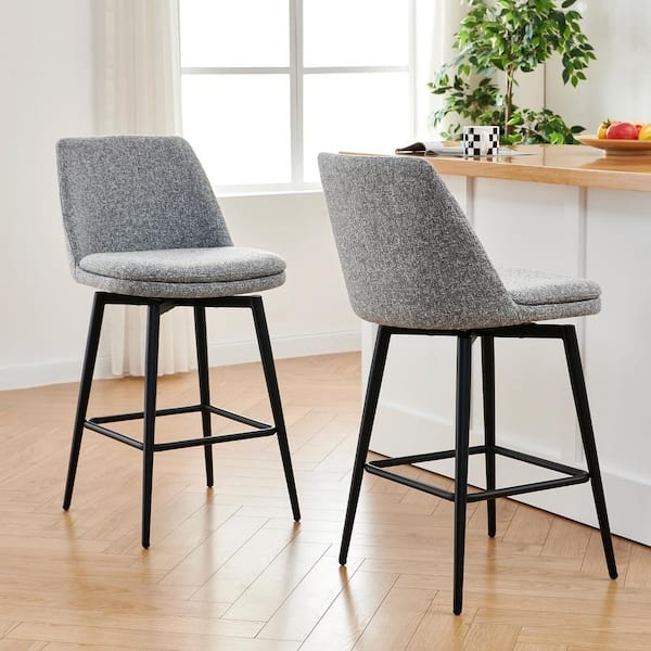 Counter Stool High Back Heathered Fabric Swivel Metal