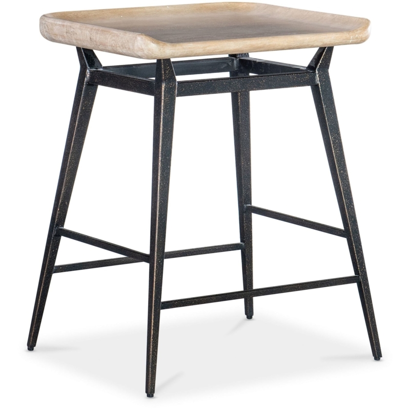 Counter Stool Industrial Backless Tray Style Wood Seat Distressed Metal