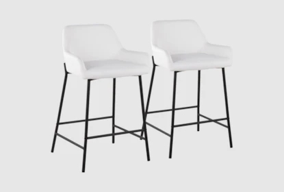 Counter Stool Integrated Arms Black Metal Base Leather-Like Seating