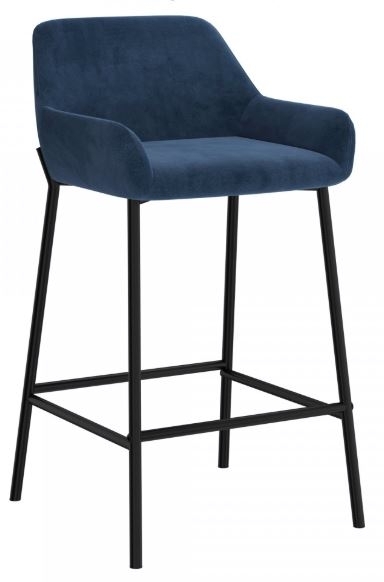 Counter Stool Integrated Arms Velvet Matte Black Frame