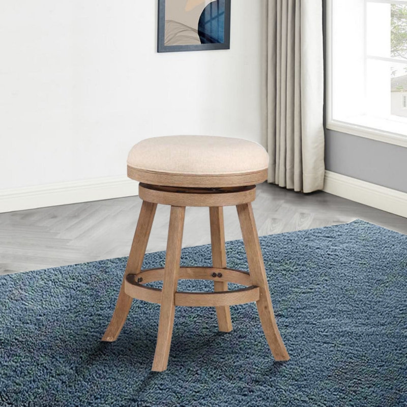 Counter Stool: Ivory Upholstery, Wood Finish, Transitional Backless