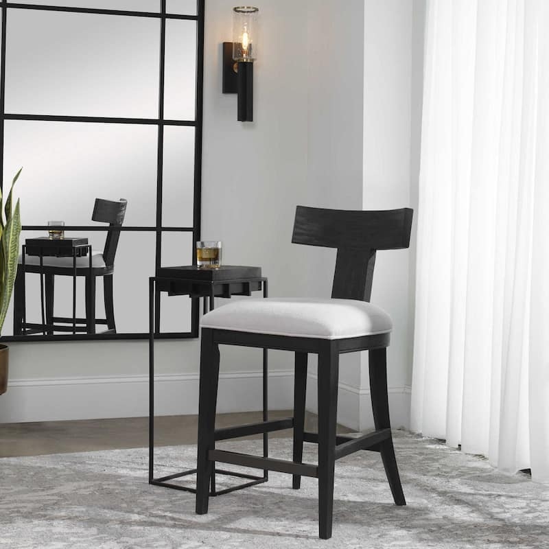 Counter Stool Klismos Inspired Bar Seating Charcoal Finish White Seat