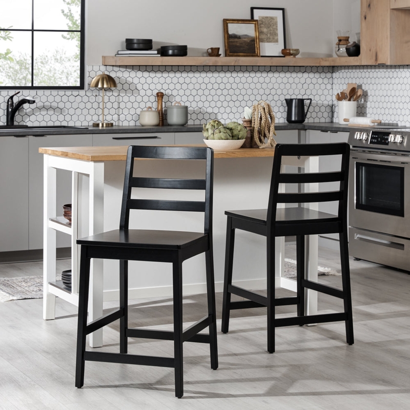 Counter Stool Ladder Back Silhouette Matte Black Square Legs