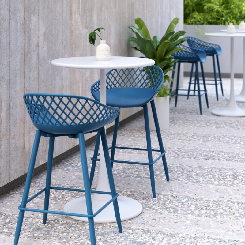 Counter Stool Lattice Back Berry Blue Outdoor Pedestal