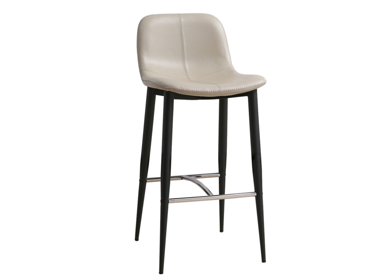 Counter Stool Leather-Like Center Stitched Seam Black Legs Minimalist