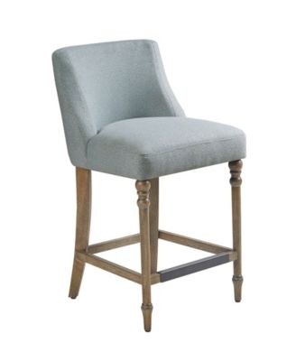 Counter Stool Light Blue Upholstered Turned Wood Legs French Country