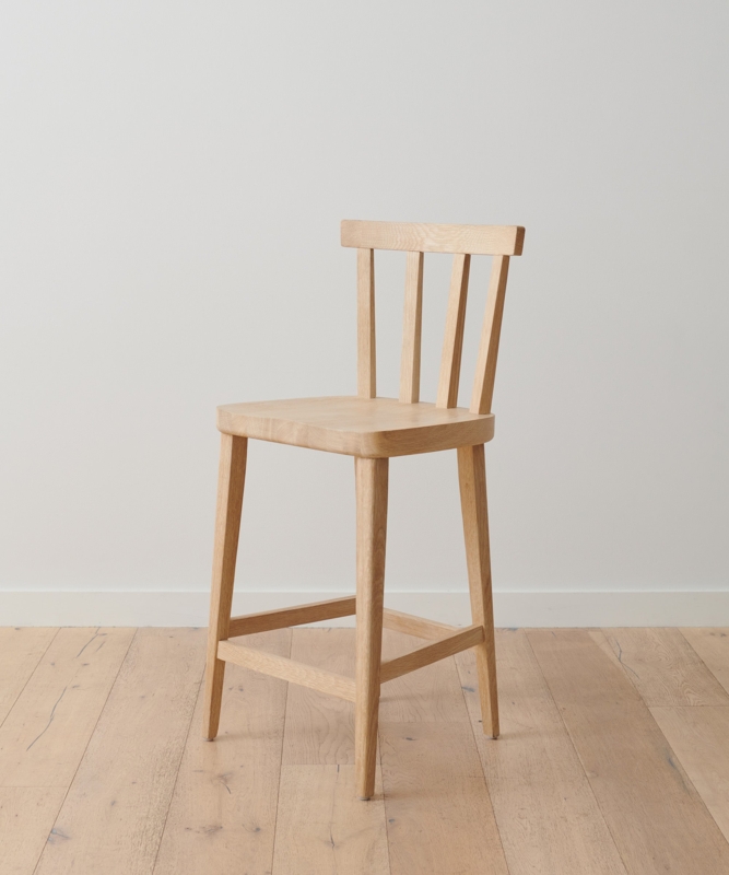 Counter Stool Light Wood Finish Slatted Back Tapered Legs Minimalist