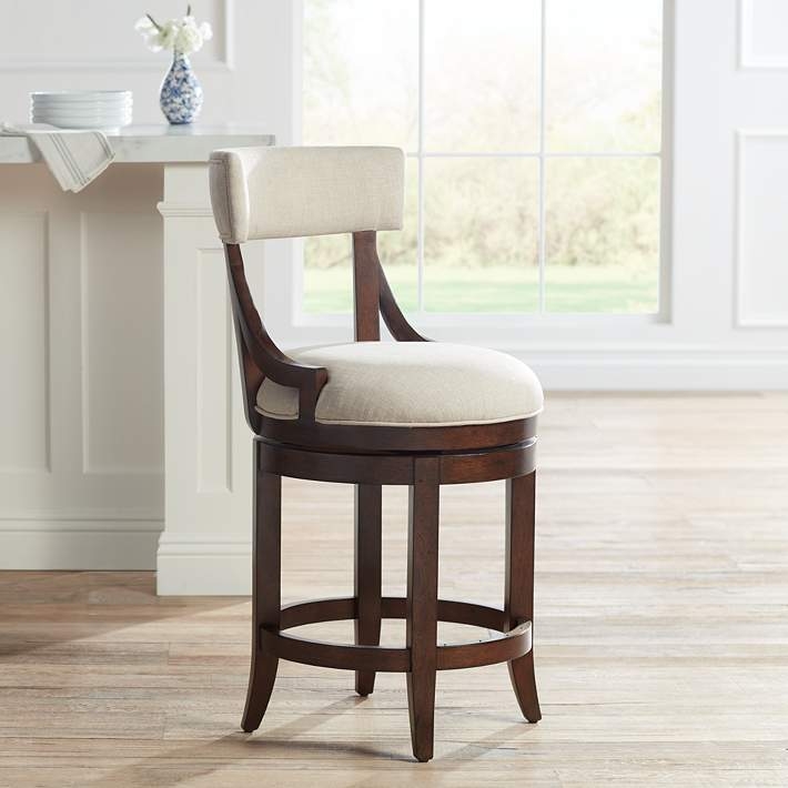 Counter Stool Linen Texture Transitional Swivel Distressed Walnut