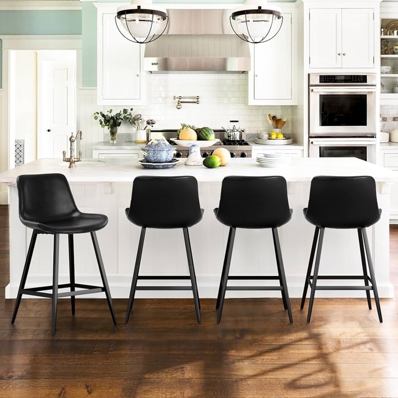 Counter Stool Matte Black Bucket Seat Tapered Legs Minimalist