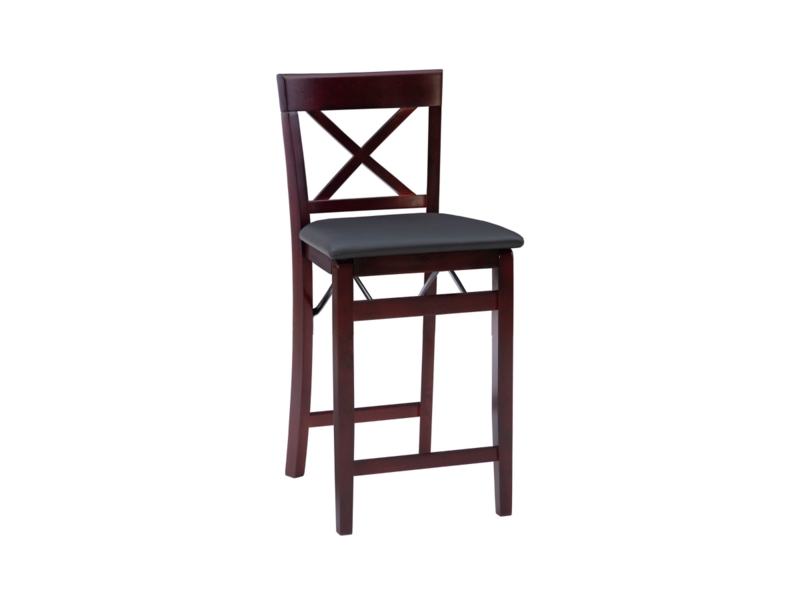 Counter Stool Merlot Finish X-Back Folding Design Padded Seat