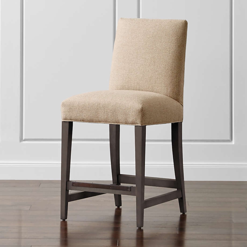 Counter Stool Metal Kickplate Woven Upholstery Tapered Legs