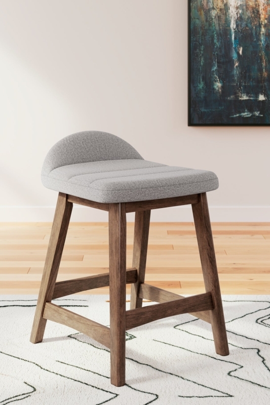 Counter Stool Mid-Century Channel Stitched Seat with Tapered Wood Legs