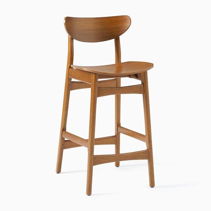 Counter Stool Mid-Century Modern Warm Walnut Finish Curved Back