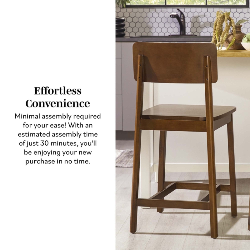 Counter Stool Minimalist Medium Wood Tone Open Back Tapered Legs