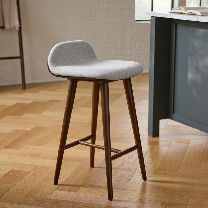 Counter Stool Mist Gray Walnut Tapered Legs Mid-Century Swivel Seating