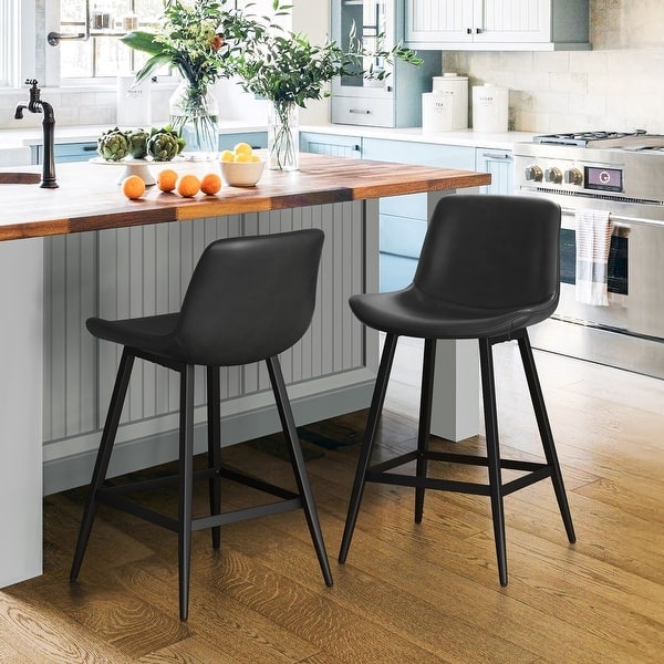 Counter Stool Modern Black Faux Leather Bucket Seat Tapered Legs
