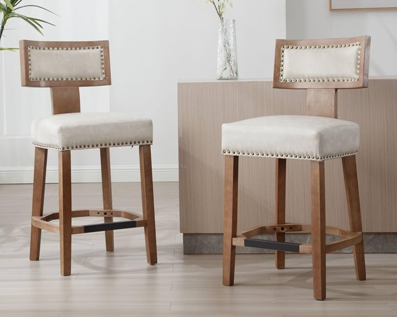 Counter Stool Modern Farmhouse Grey Leather-Like Nailhead Trim